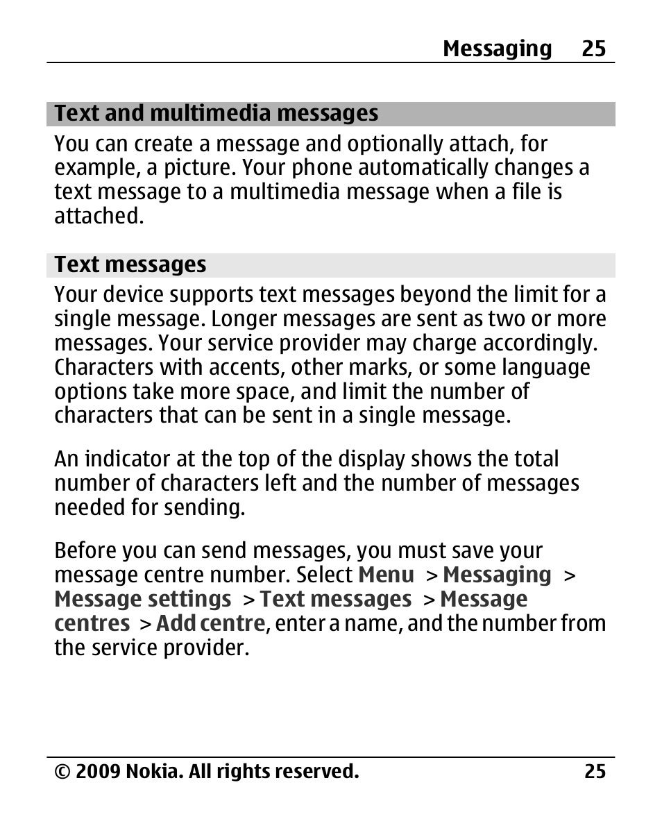 Text and multimedia messages, Text messages, Text and multimedia | Messages | Nokia 2720 User Manual | Page 25 / 78