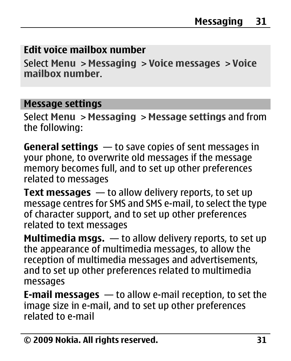 Message settings | Nokia 2720 User Manual | Page 31 / 78