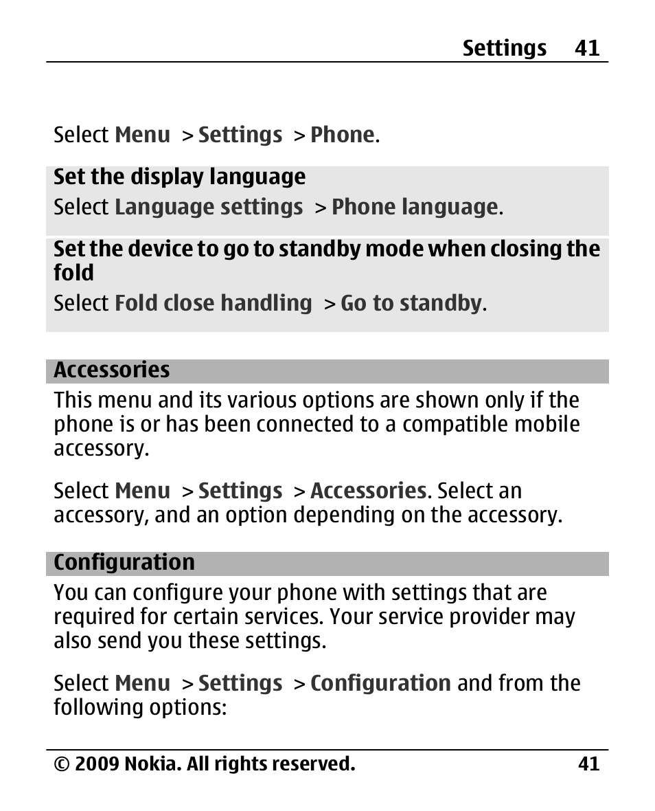 Accessories, Configuration, Configuration 41 | Nokia 2720 User Manual | Page 41 / 78