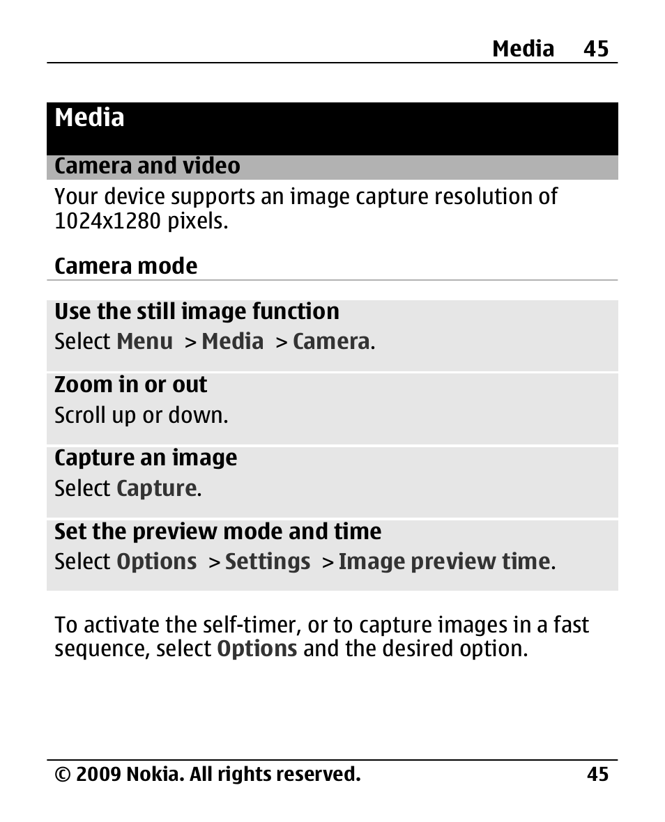 Media, Camera and video | Nokia 2720 User Manual | Page 45 / 78