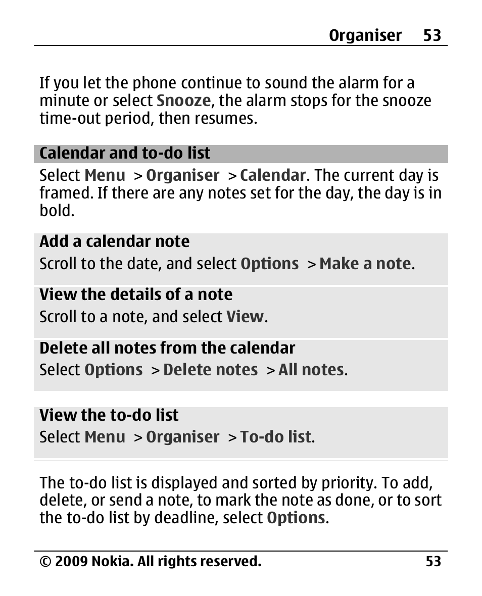 Calendar and to-do list, Calendar and to-do, List | Nokia 2720 User Manual | Page 53 / 78