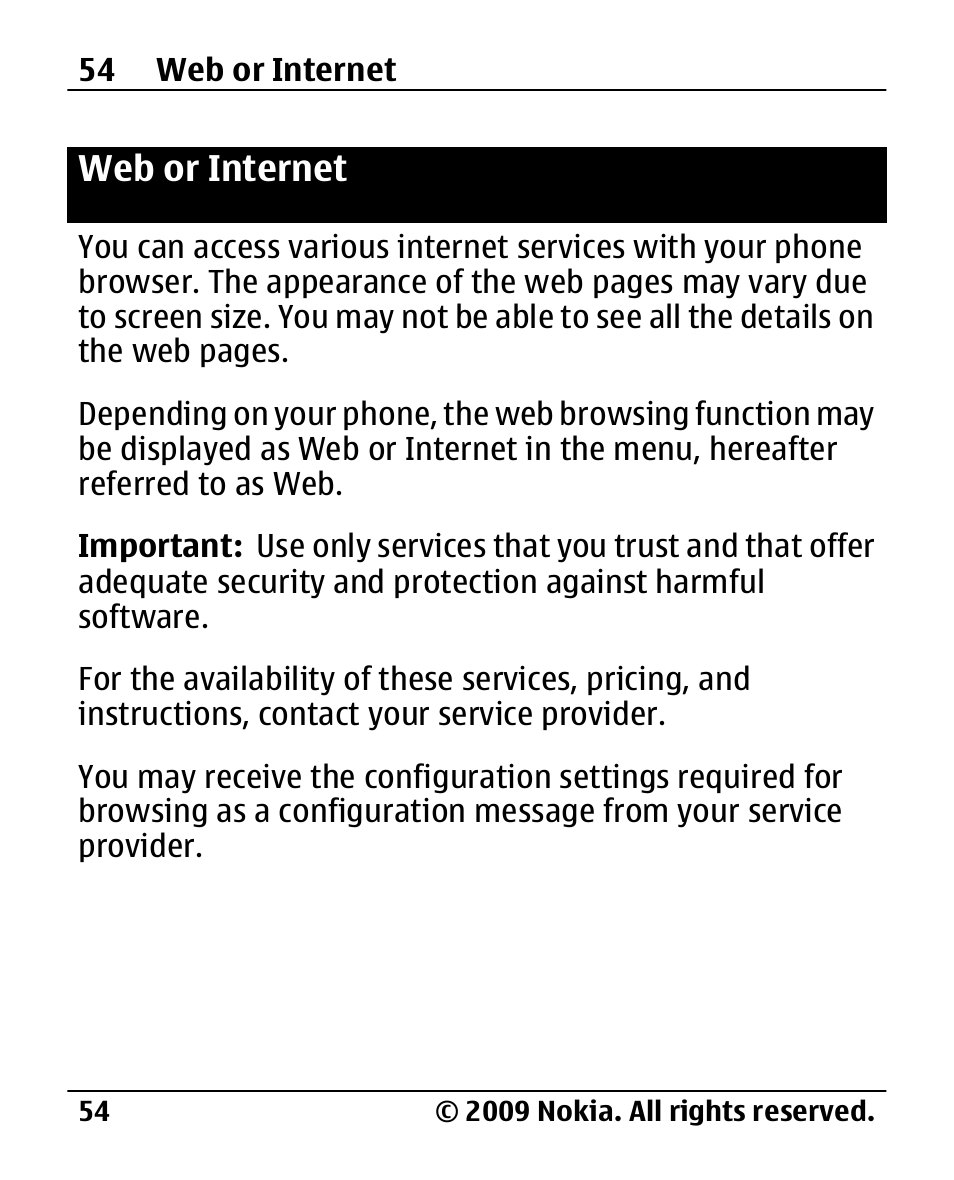 Web or internet | Nokia 2720 User Manual | Page 54 / 78