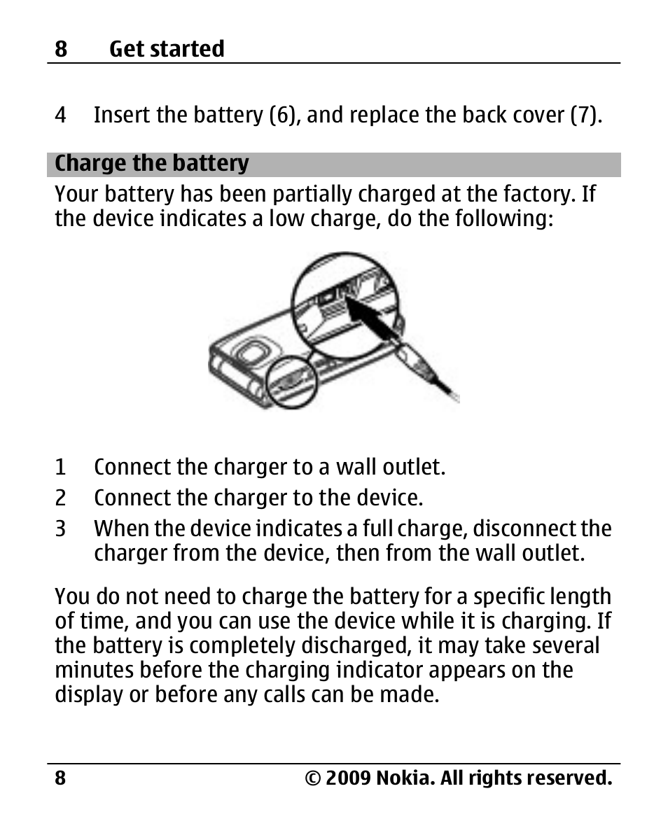 Charge the battery | Nokia 2720 User Manual | Page 8 / 78