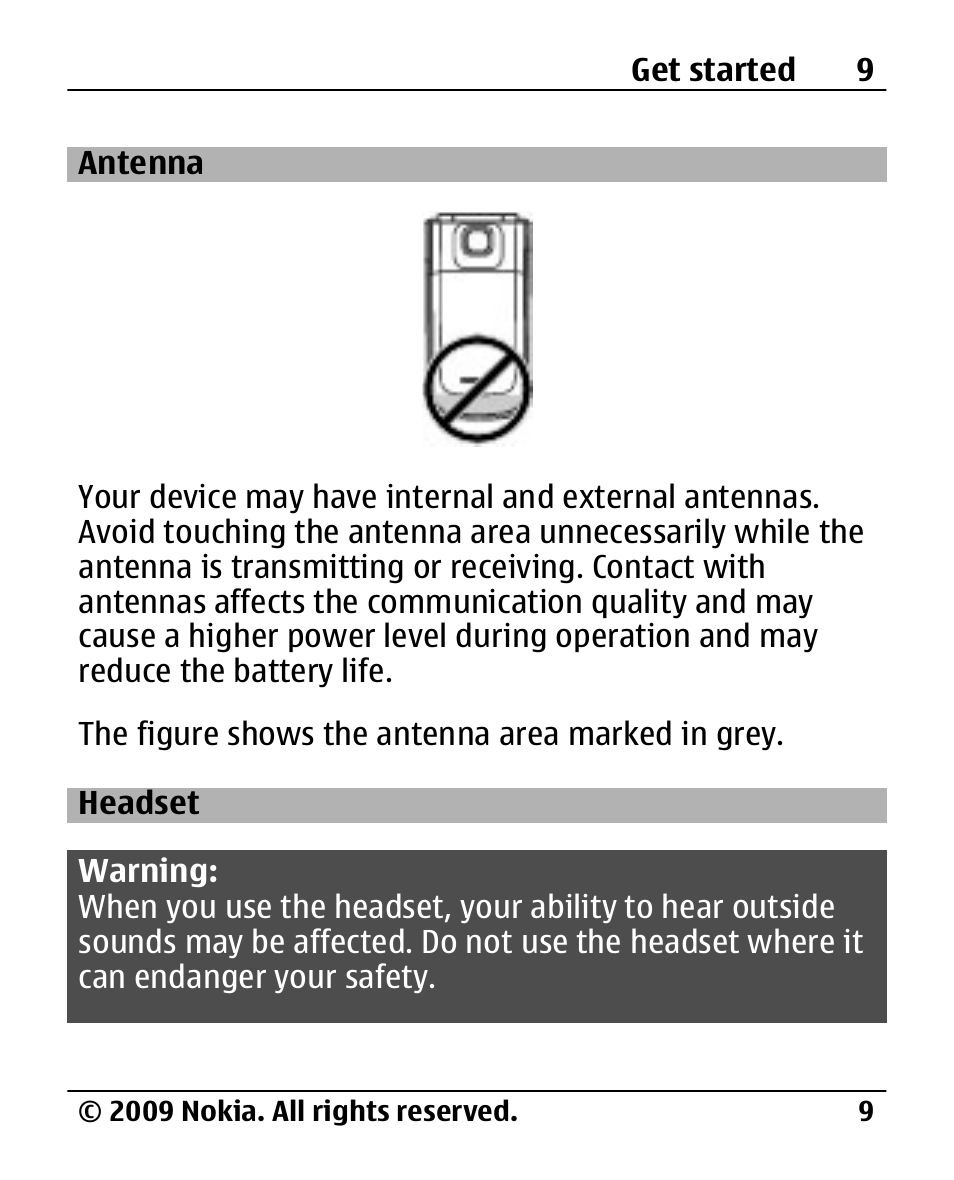 Antenna, Headset | Nokia 2720 User Manual | Page 9 / 78