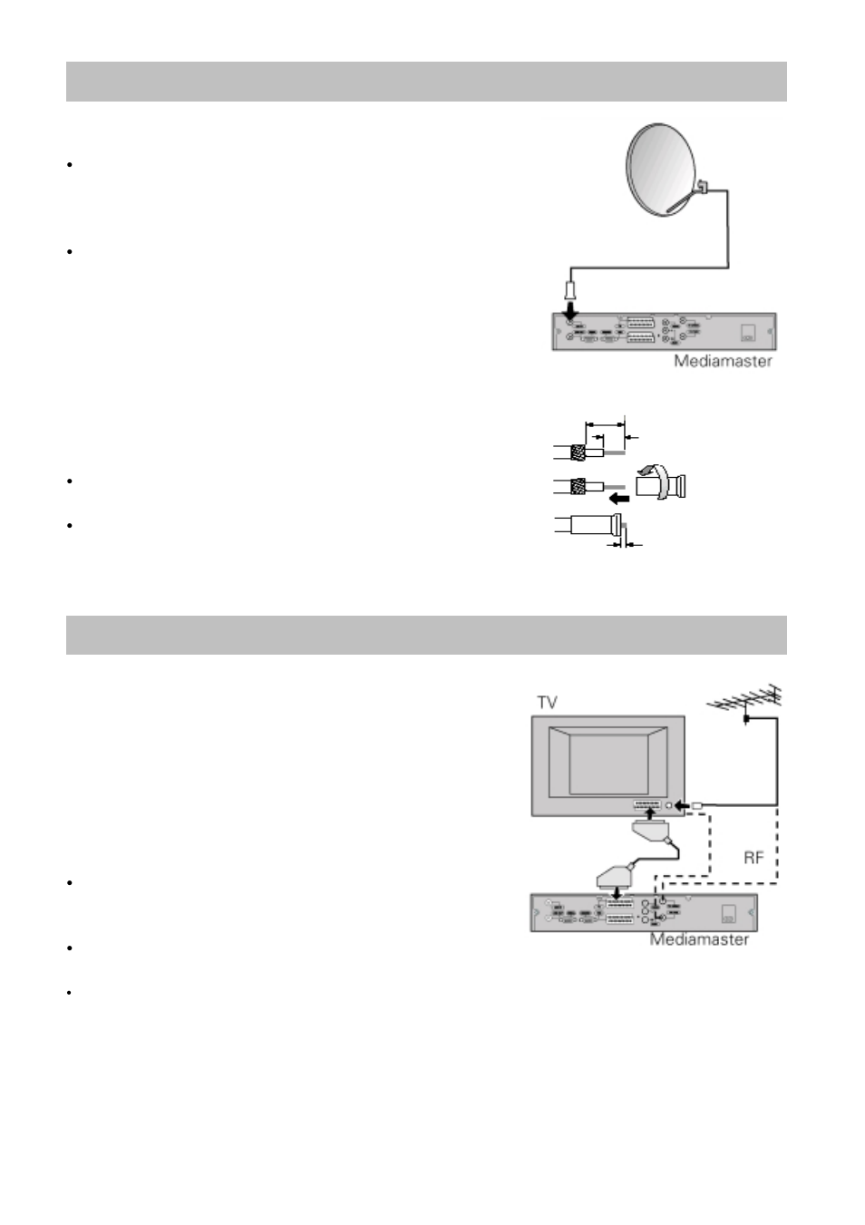 Connecting the mediamaster to the satellite dish, Connecting the mediamaster to a tv set | Nokia 9650S User Manual | Page 5 / 27
