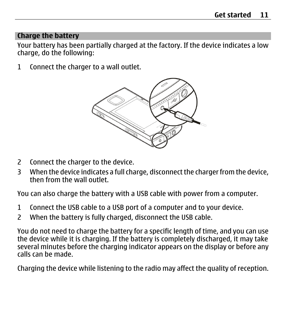 Charge the battery | Nokia X3-00 User Manual | Page 11 / 87
