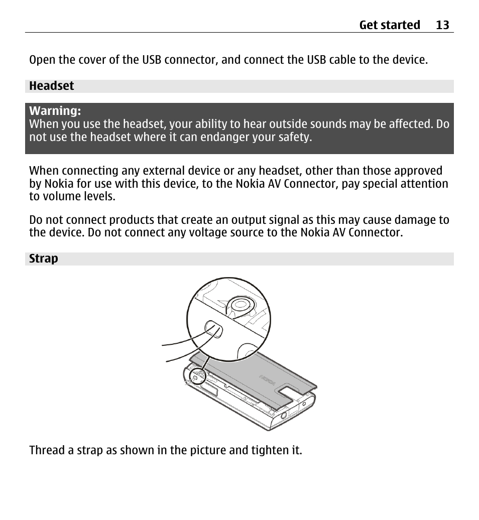 Headset, Strap | Nokia X3-00 User Manual | Page 13 / 87
