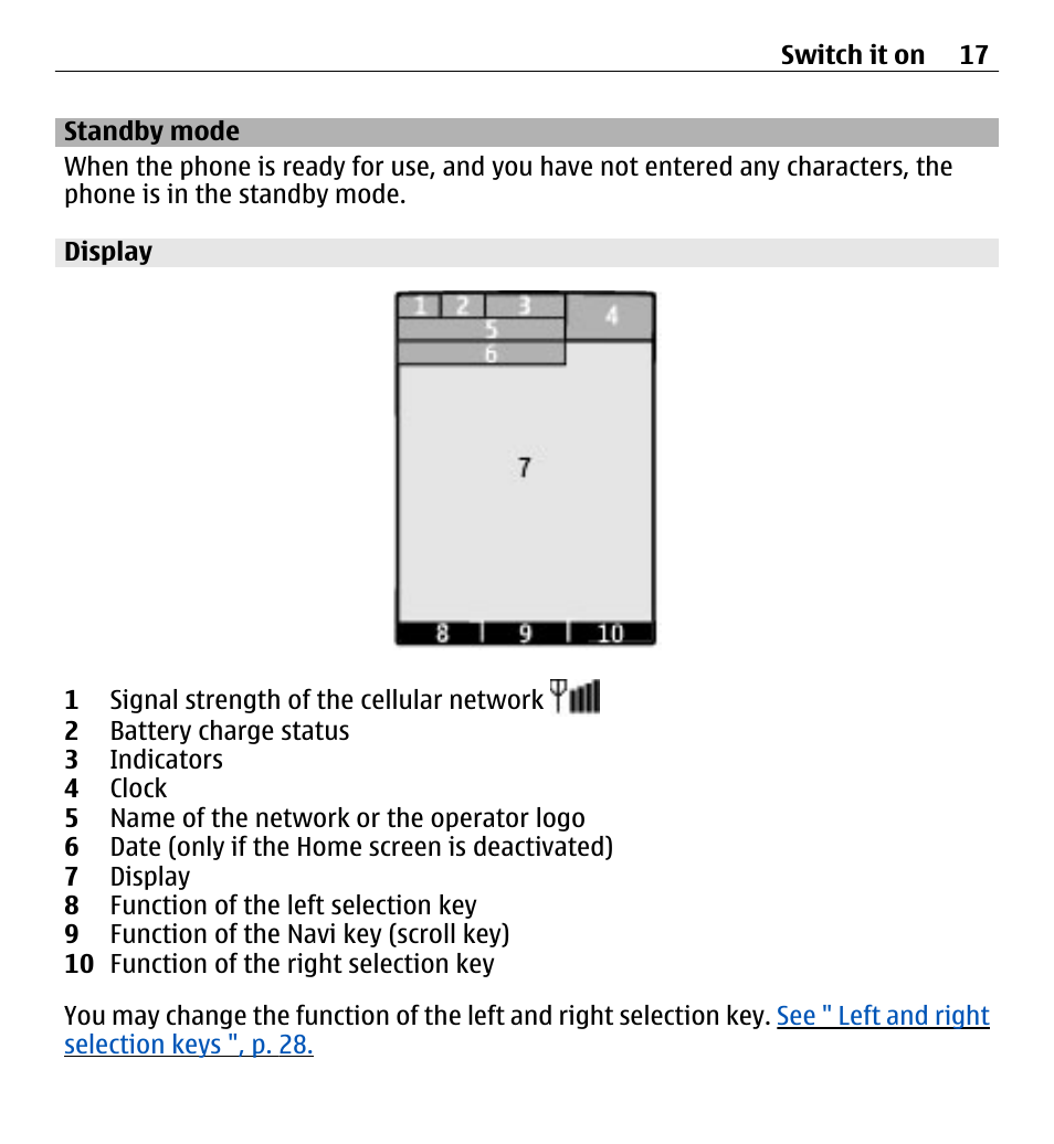 Standby mode, Display | Nokia X3-00 User Manual | Page 17 / 87