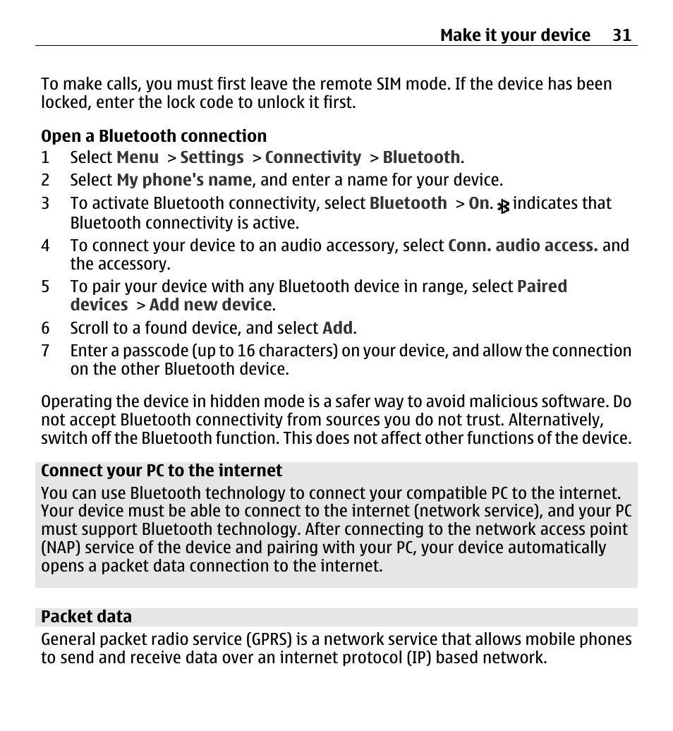 Packet data | Nokia X3-00 User Manual | Page 31 / 87
