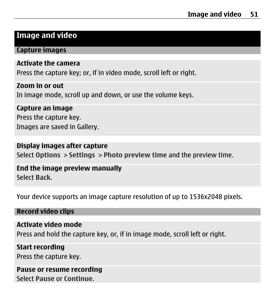 Image and video, Capture images, Record video clips | Nokia X3-00 User Manual | Page 51 / 87
