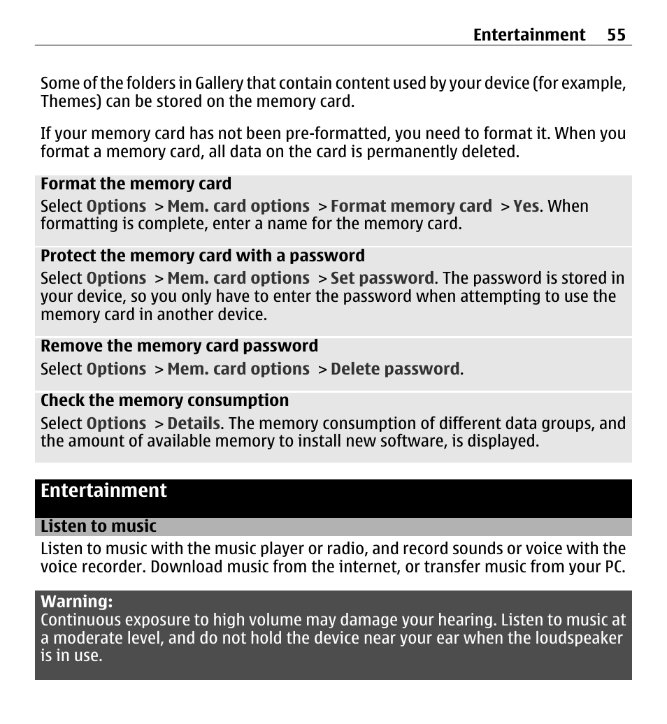 Entertainment, Listen to music | Nokia X3-00 User Manual | Page 55 / 87