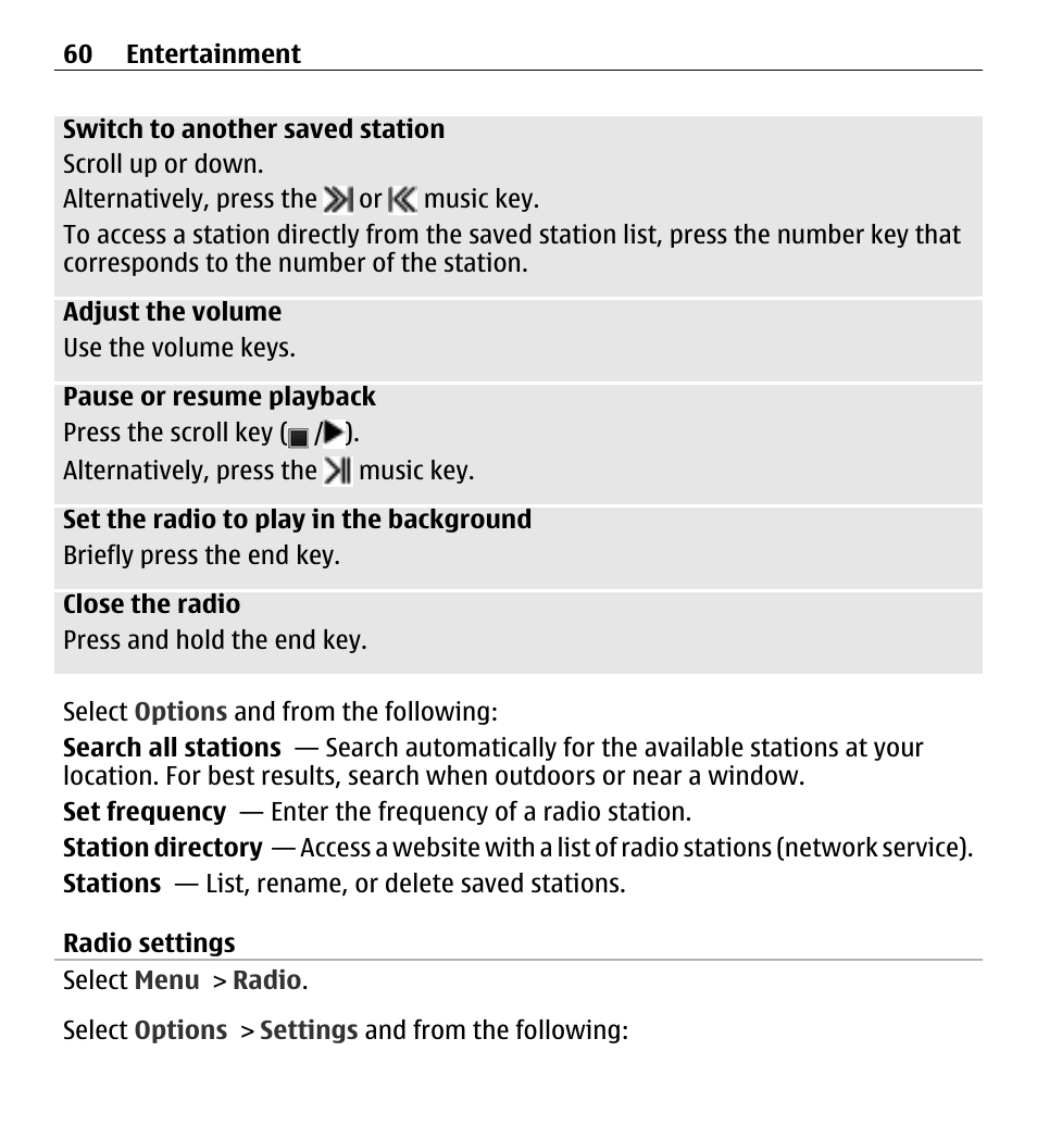 Radio settings | Nokia X3-00 User Manual | Page 60 / 87