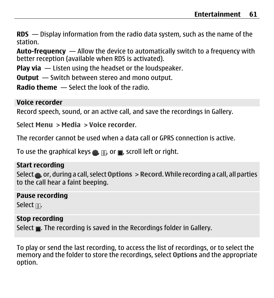 Voice recorder | Nokia X3-00 User Manual | Page 61 / 87