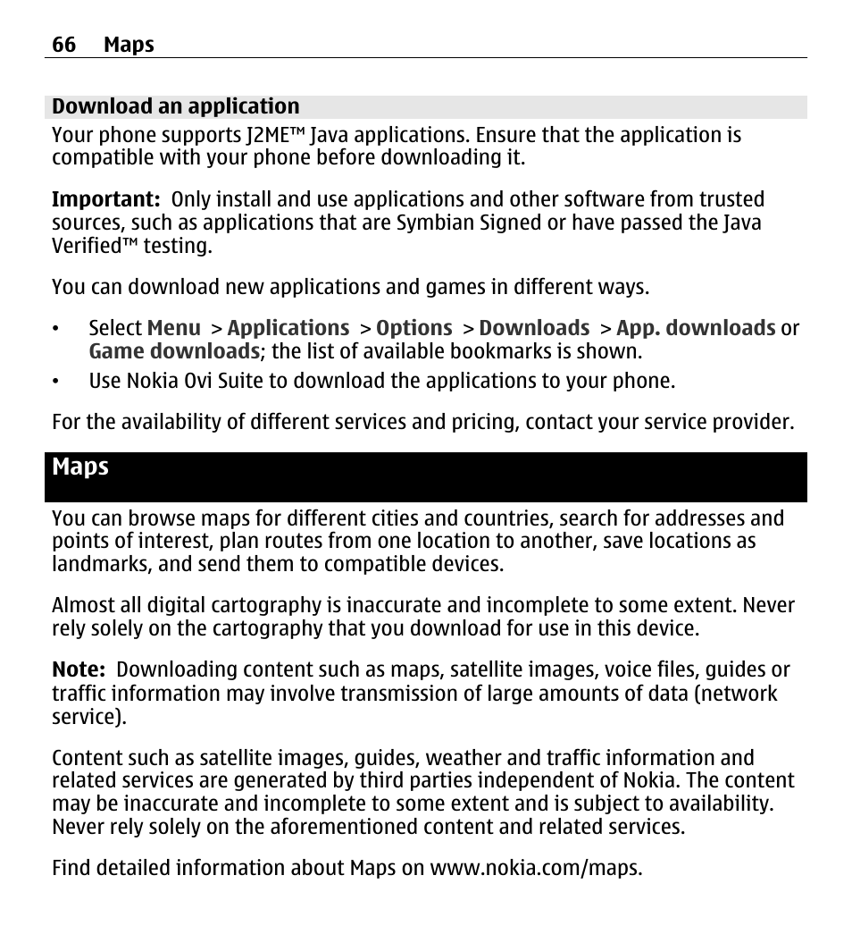 Download an application, Maps | Nokia X3-00 User Manual | Page 66 / 87