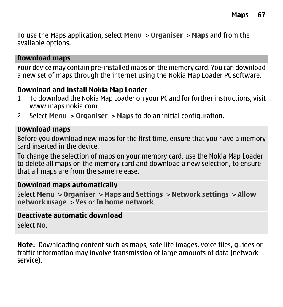 Download maps | Nokia X3-00 User Manual | Page 67 / 87