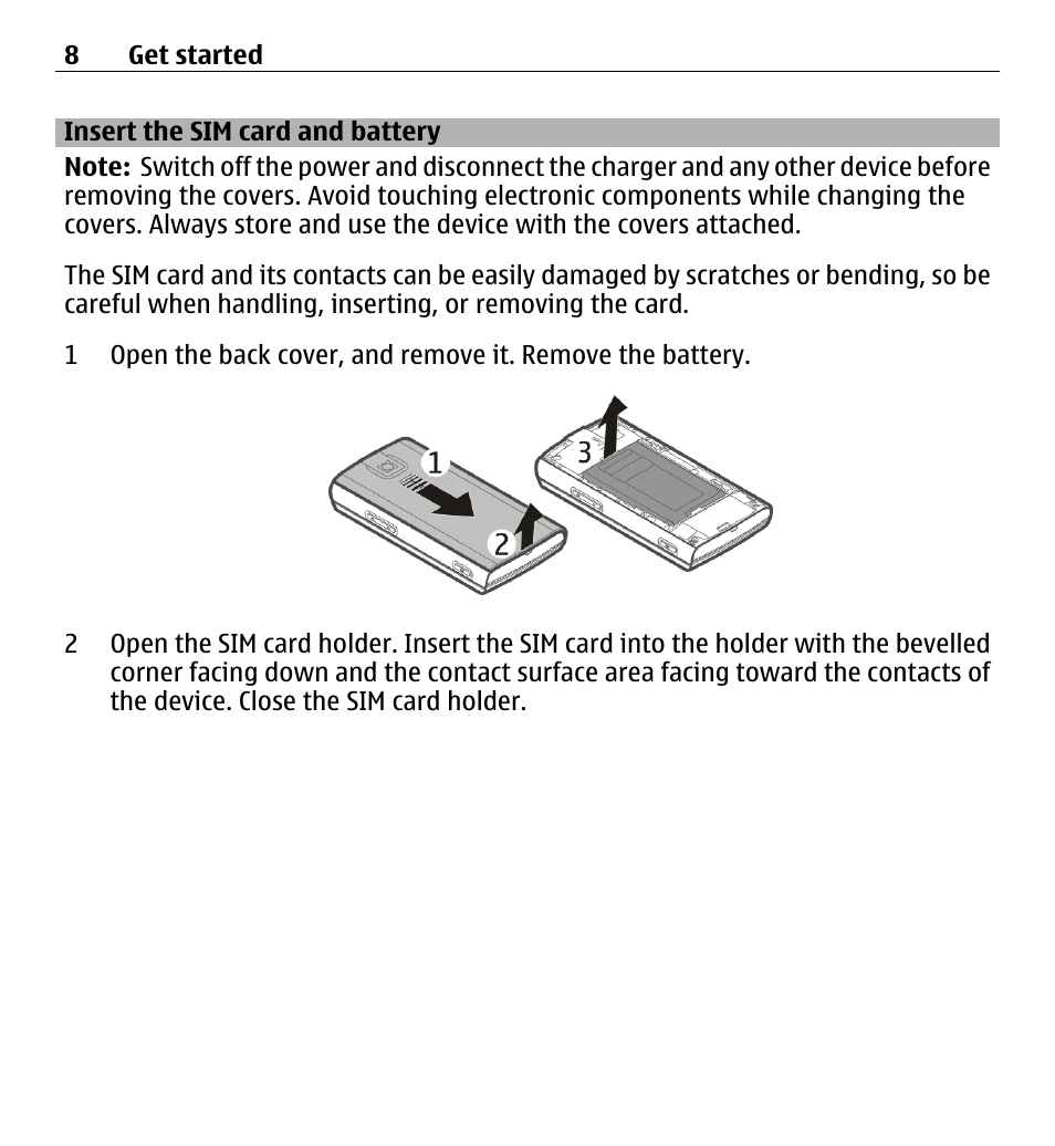 Insert the sim card and battery | Nokia X3-00 User Manual | Page 8 / 87