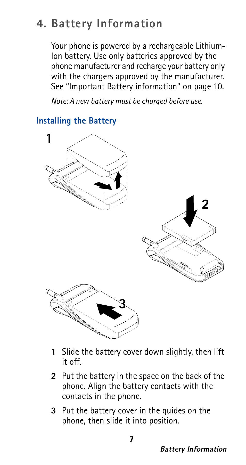 Battery information, Installing the battery | Nokia 282 User Manual | Page 12 / 93