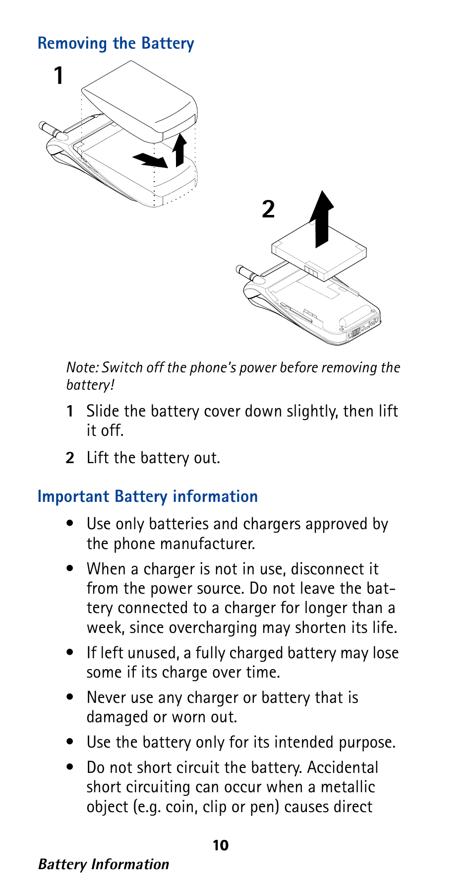 Removing the battery, Important battery information | Nokia 282 User Manual | Page 15 / 93