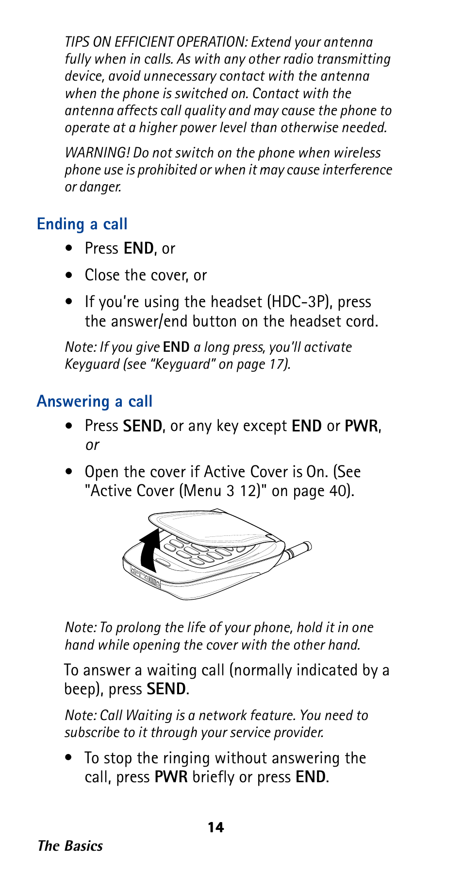 Ending a call, Answering a call | Nokia 282 User Manual | Page 19 / 93