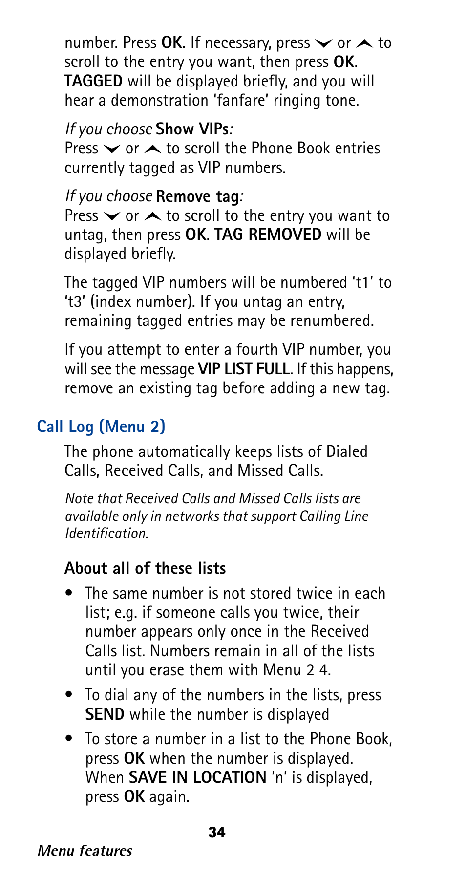 Call log (menu 2) | Nokia 282 User Manual | Page 39 / 93