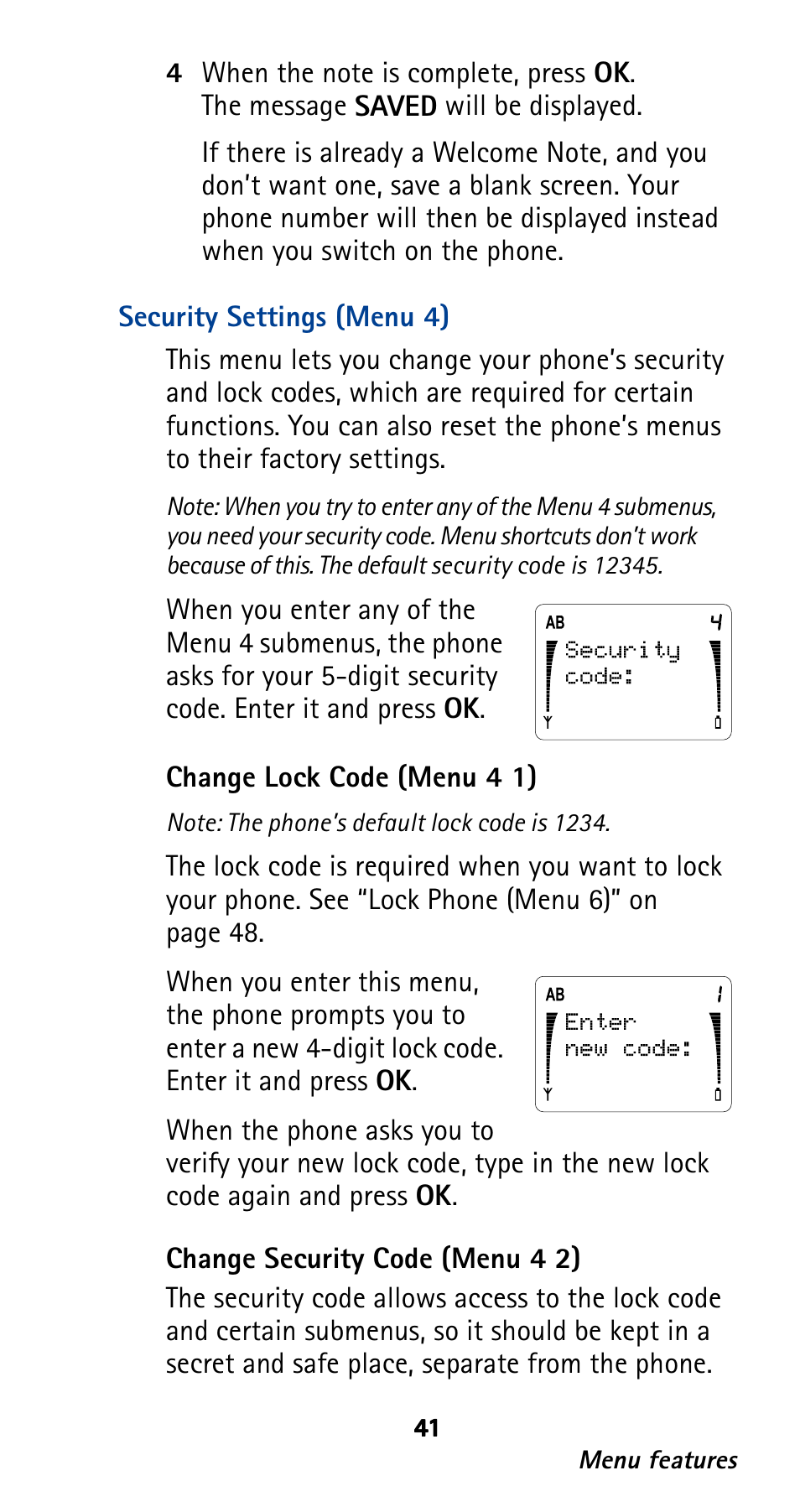 Security settings (menu 4) | Nokia 282 User Manual | Page 46 / 93