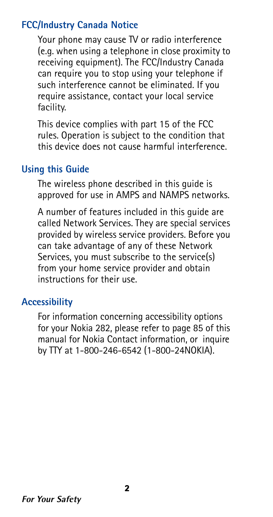 Fcc/industry canada notice, Using this guide, Accessibility | Nokia 282 User Manual | Page 7 / 93