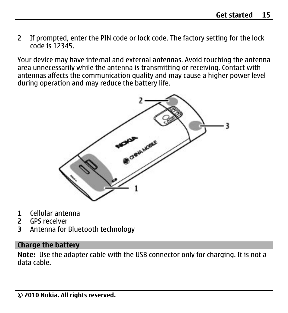 Charge the battery | Nokia X500 User Manual | Page 15 / 121