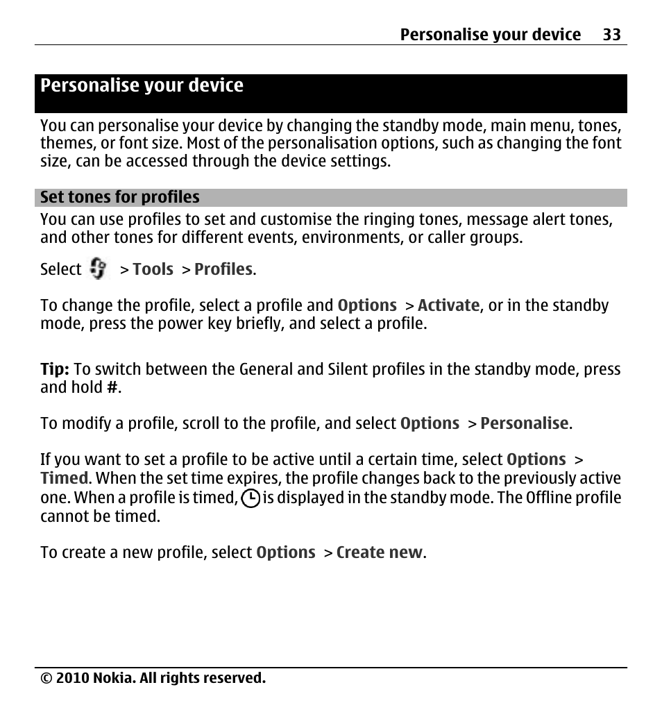 Personalise your device, Set tones for profiles | Nokia X500 User Manual | Page 33 / 121