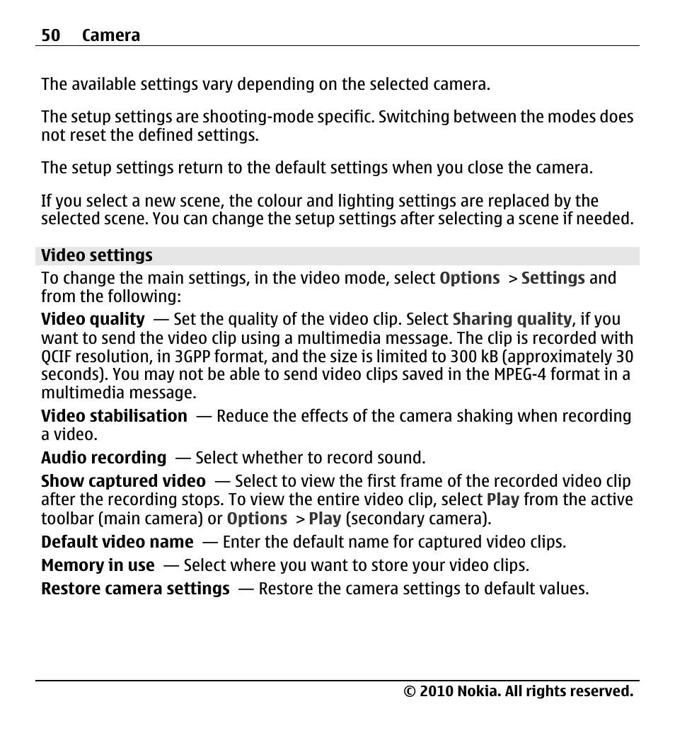 Video settings | Nokia X500 User Manual | Page 50 / 121