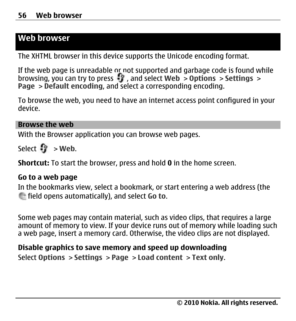 Web browser, Browse the web | Nokia X500 User Manual | Page 56 / 121