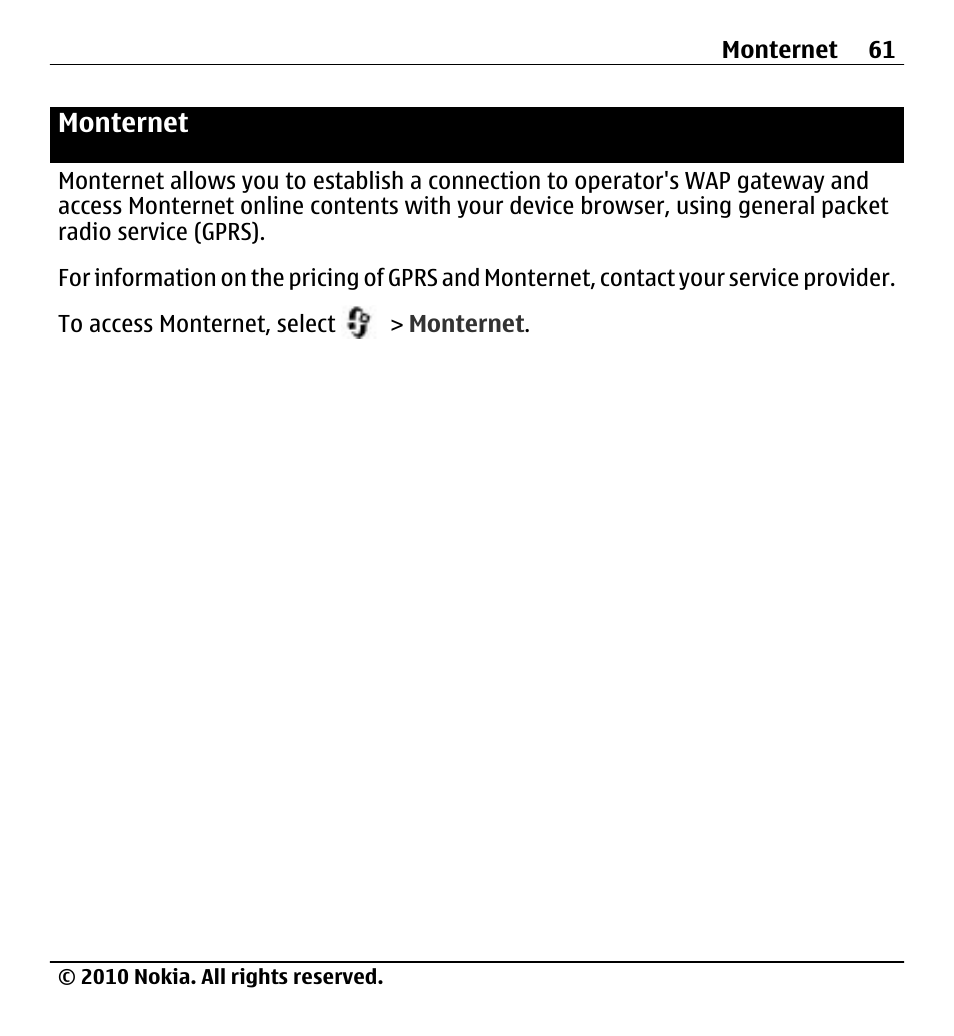 Monternet | Nokia X500 User Manual | Page 61 / 121