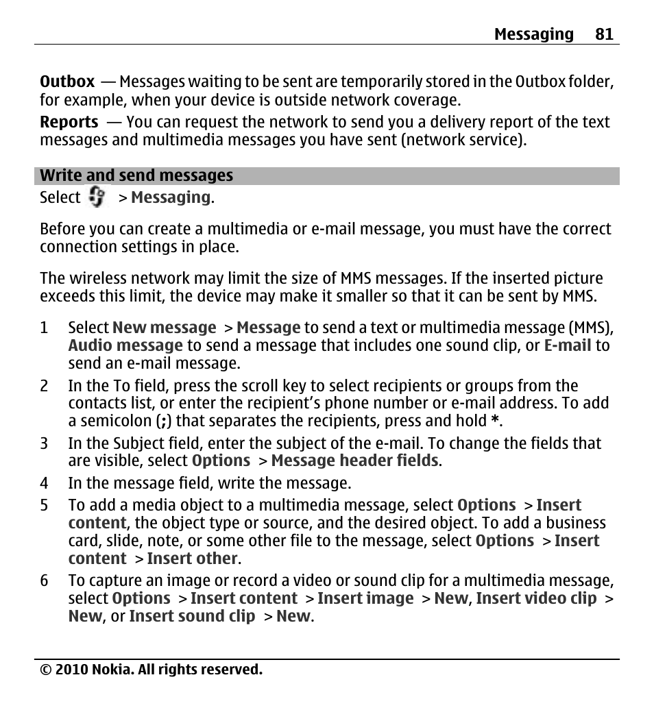 Write and send messages | Nokia X500 User Manual | Page 81 / 121