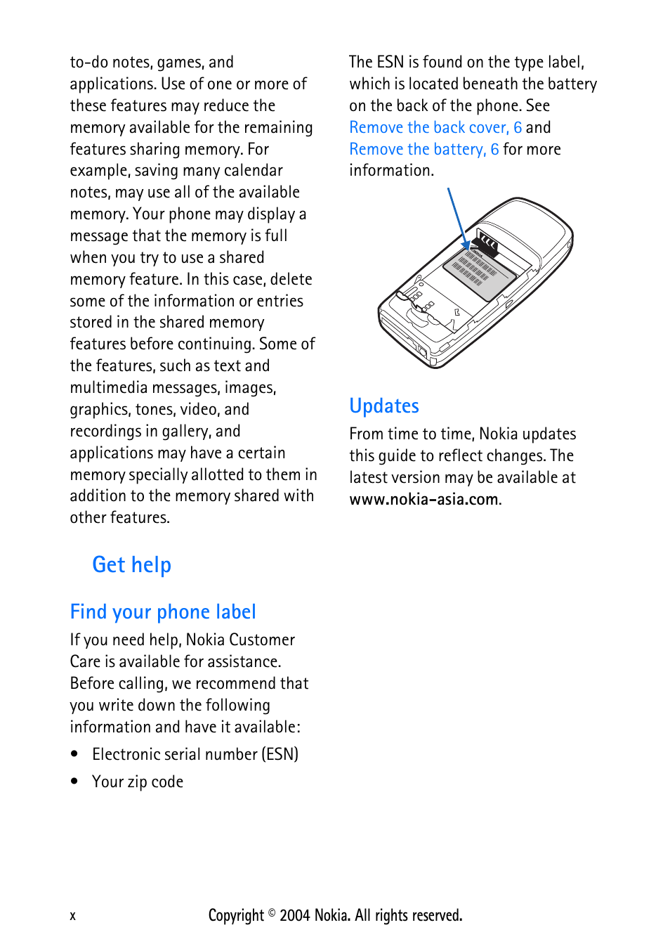 Get help, Find your phone label, Updates | Nokia 3125 User Manual | Page 10 / 87