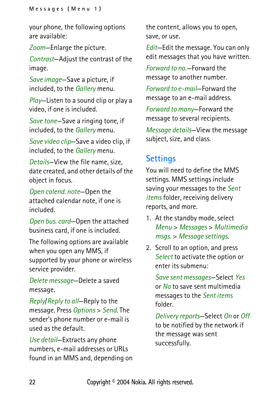 Settings | Nokia 3125 User Manual | Page 32 / 87