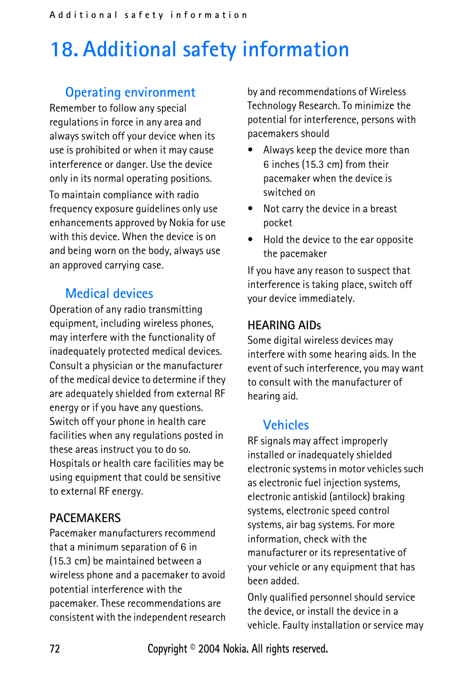 Additional safety information | Nokia 3125 User Manual | Page 82 / 87