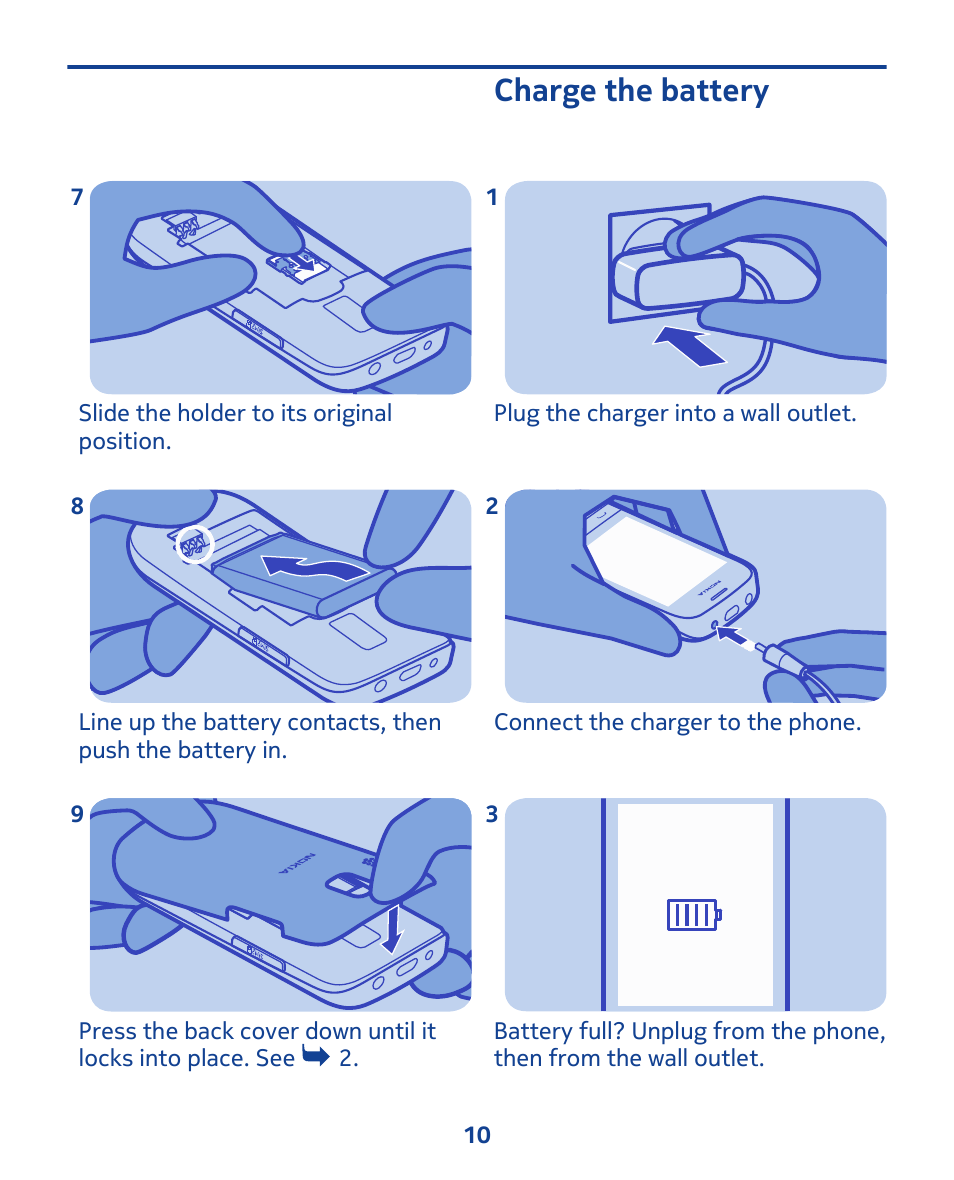 Charge the battery | Nokia 202 User Manual | Page 10 / 60
