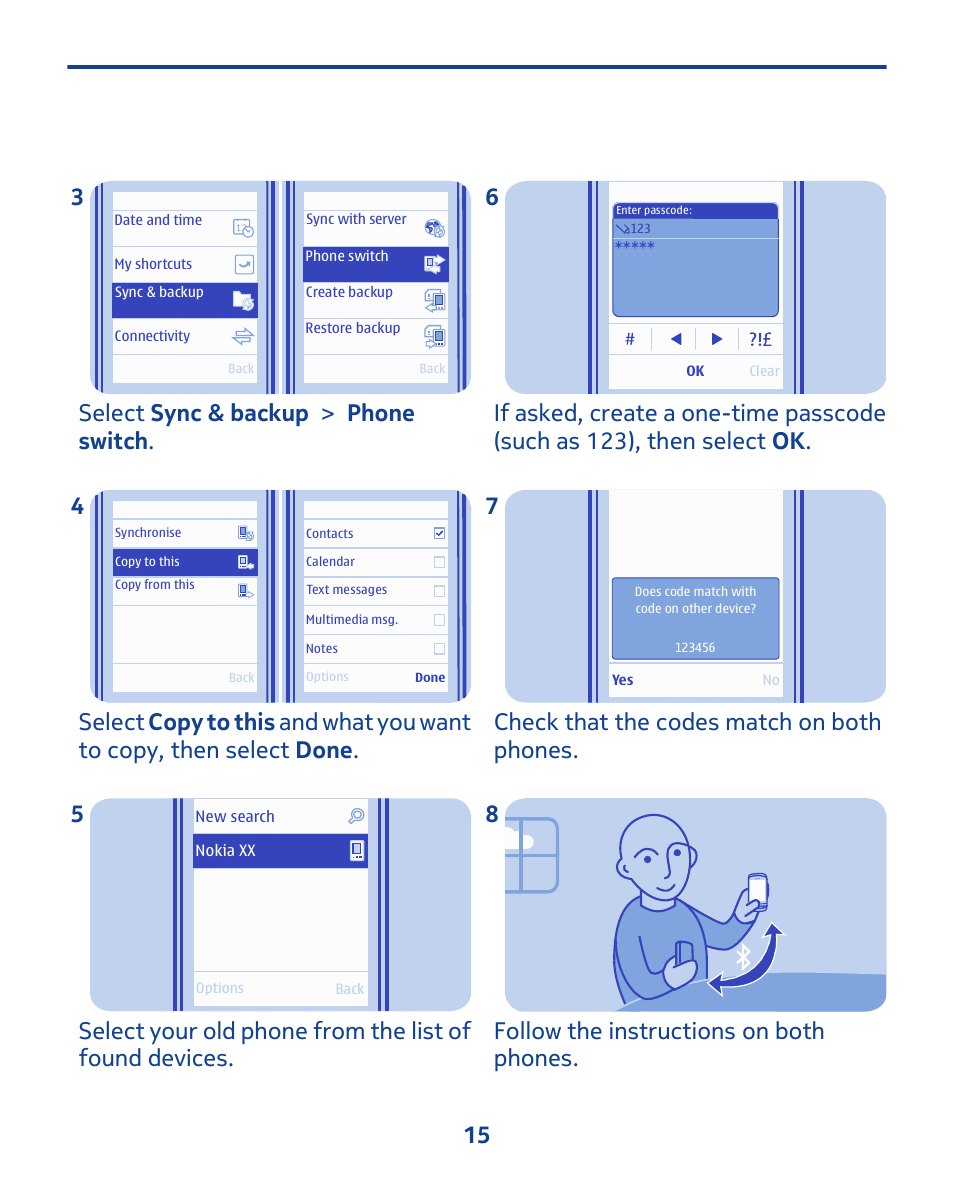 Select sync & backup > phone switch . 3 | Nokia 202 User Manual | Page 15 / 60