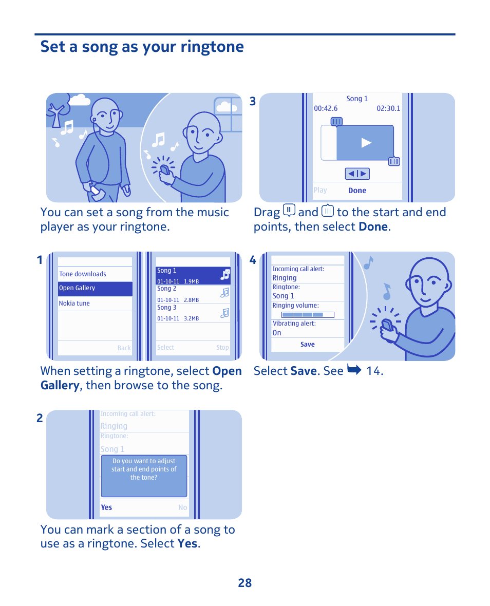 Set a song as your ringtone | Nokia 202 User Manual | Page 28 / 60