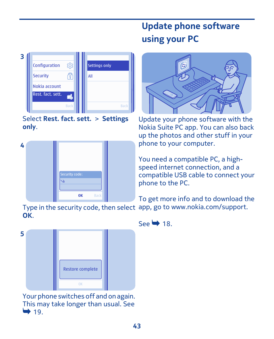 Update phone software using your pc | Nokia 202 User Manual | Page 43 / 60