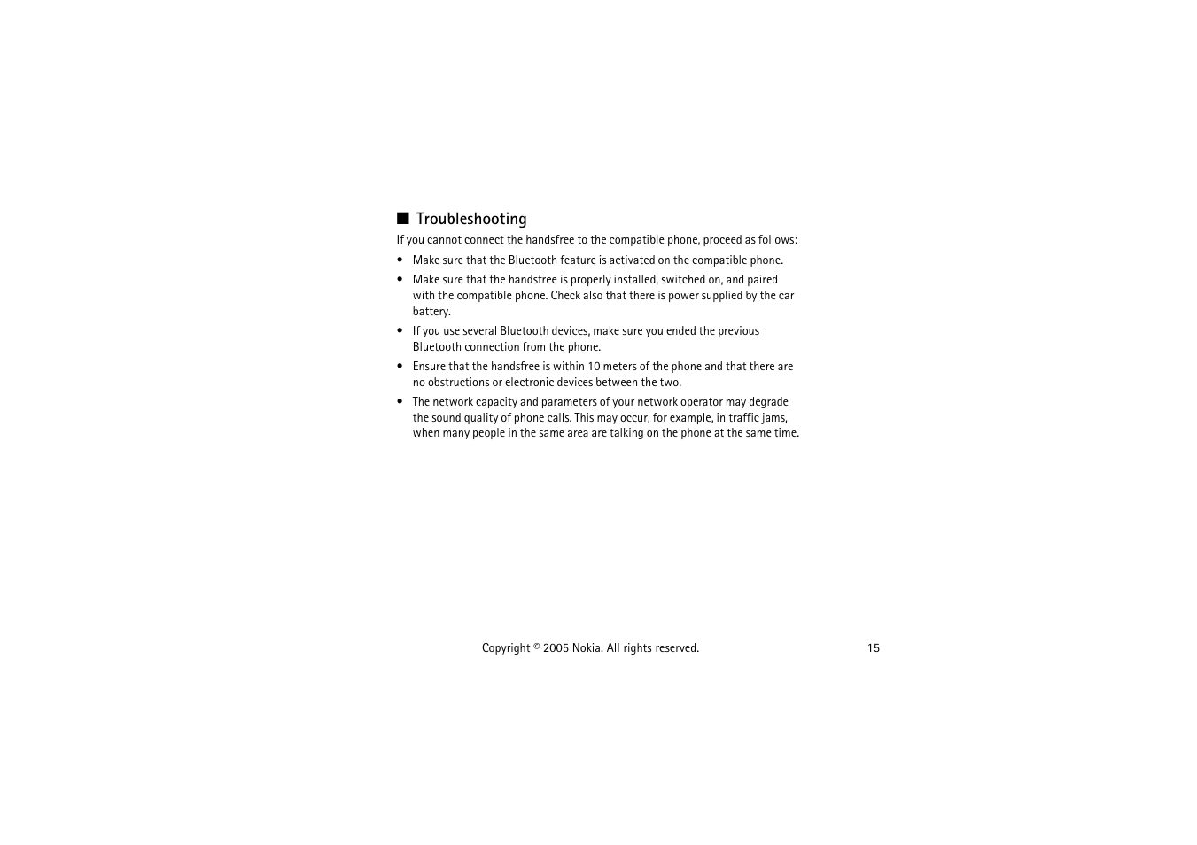 Troubleshooting | Nokia HF-6W User Manual | Page 15 / 18