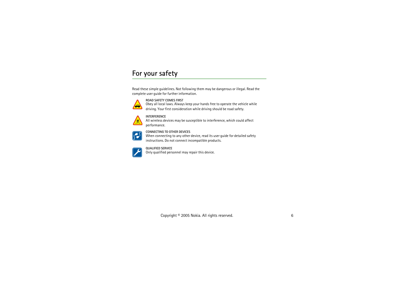 For your safety | Nokia HF-6W User Manual | Page 6 / 18
