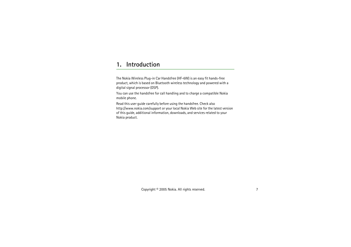Introduction | Nokia HF-6W User Manual | Page 7 / 18