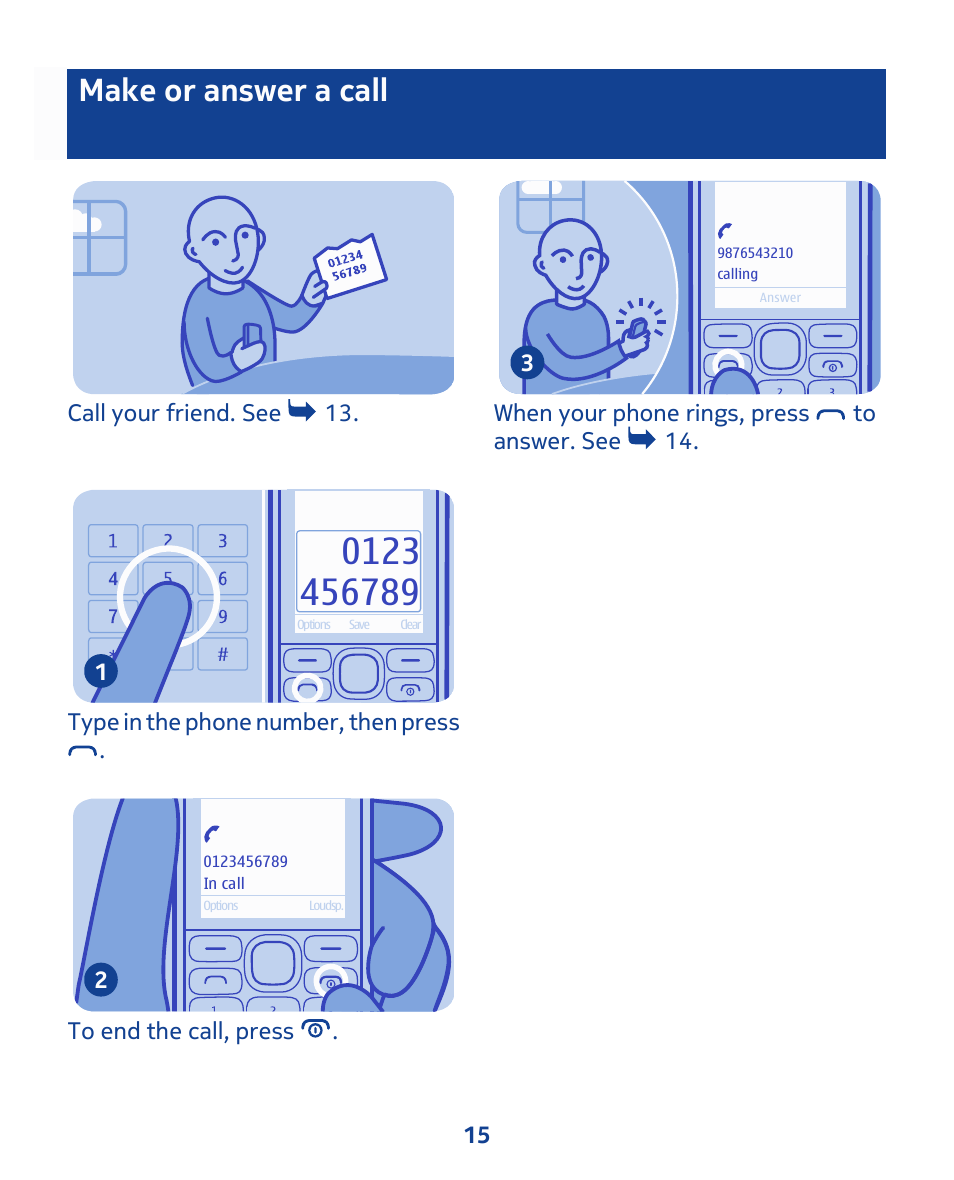 Make or answer a call | Nokia 111 User Manual | Page 15 / 56