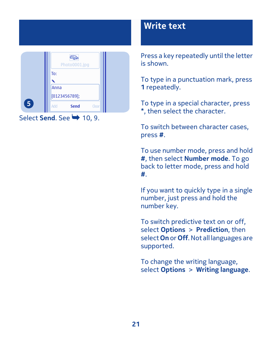 Write text | Nokia 111 User Manual | Page 21 / 56