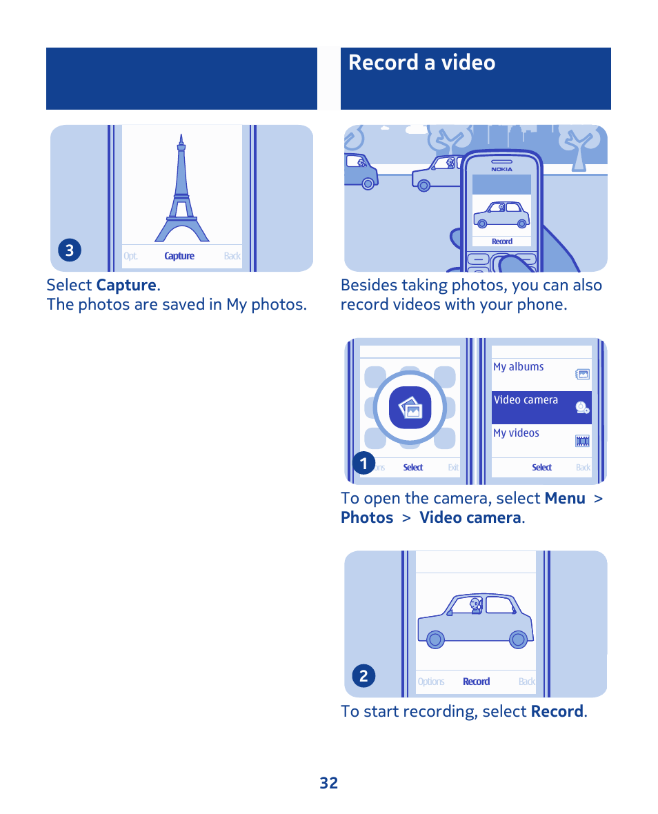 Record a video | Nokia 111 User Manual | Page 32 / 56