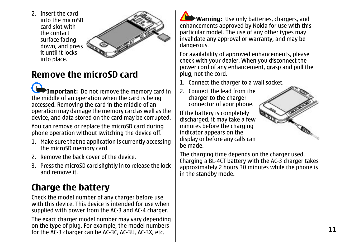 Remove the microsd card, Charge the battery | Nokia 5310 XpressMusi EN User Manual | Page 12 / 62