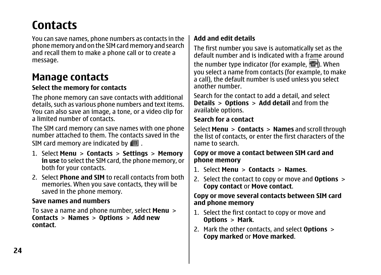 Contacts, Manage contacts | Nokia 5310 XpressMusi EN User Manual | Page 25 / 62