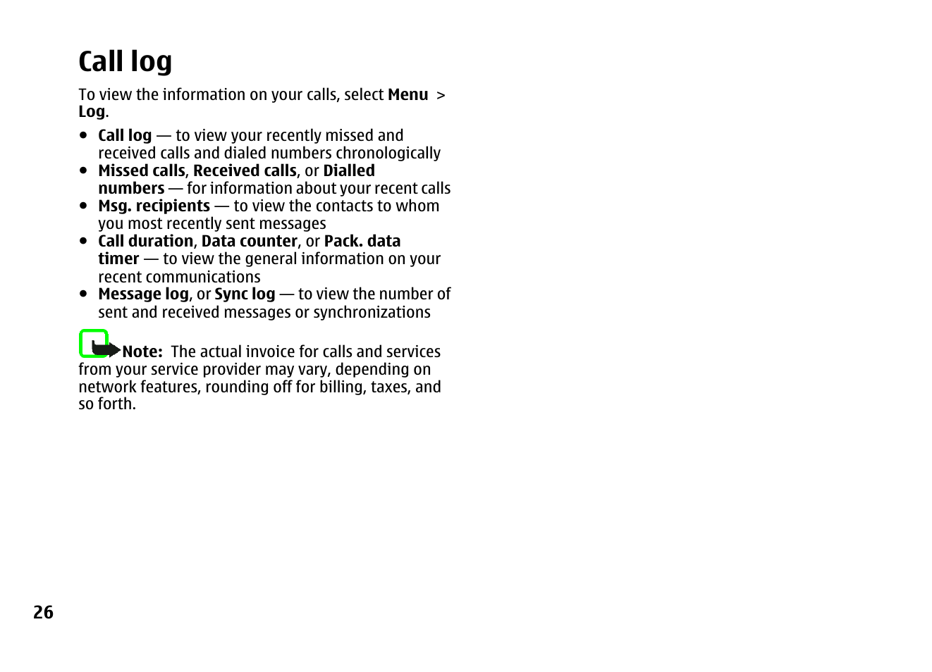 Call log | Nokia 5310 XpressMusi EN User Manual | Page 27 / 62