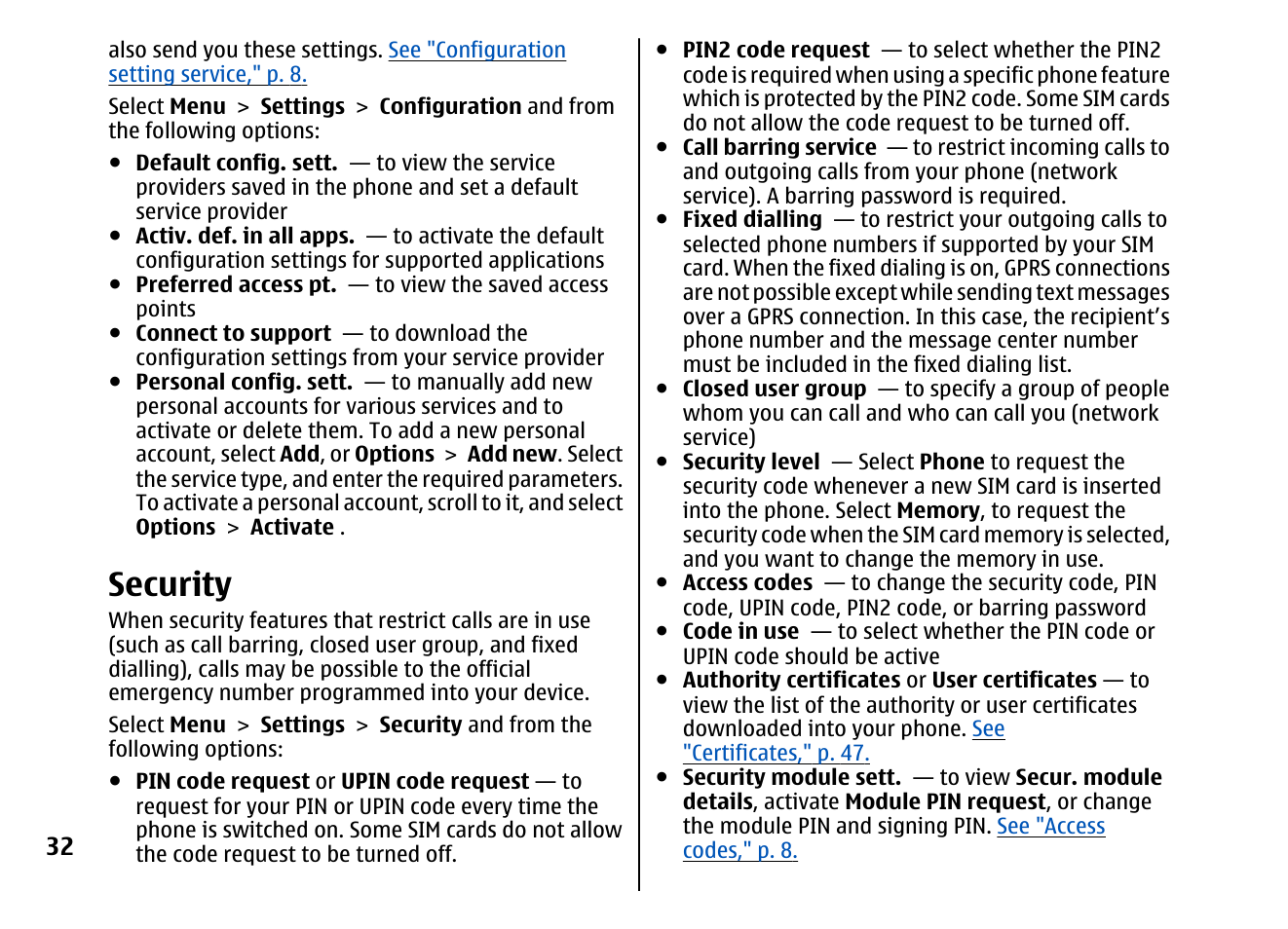 Security, Security," p. 32 | Nokia 5310 XpressMusi EN User Manual | Page 33 / 62