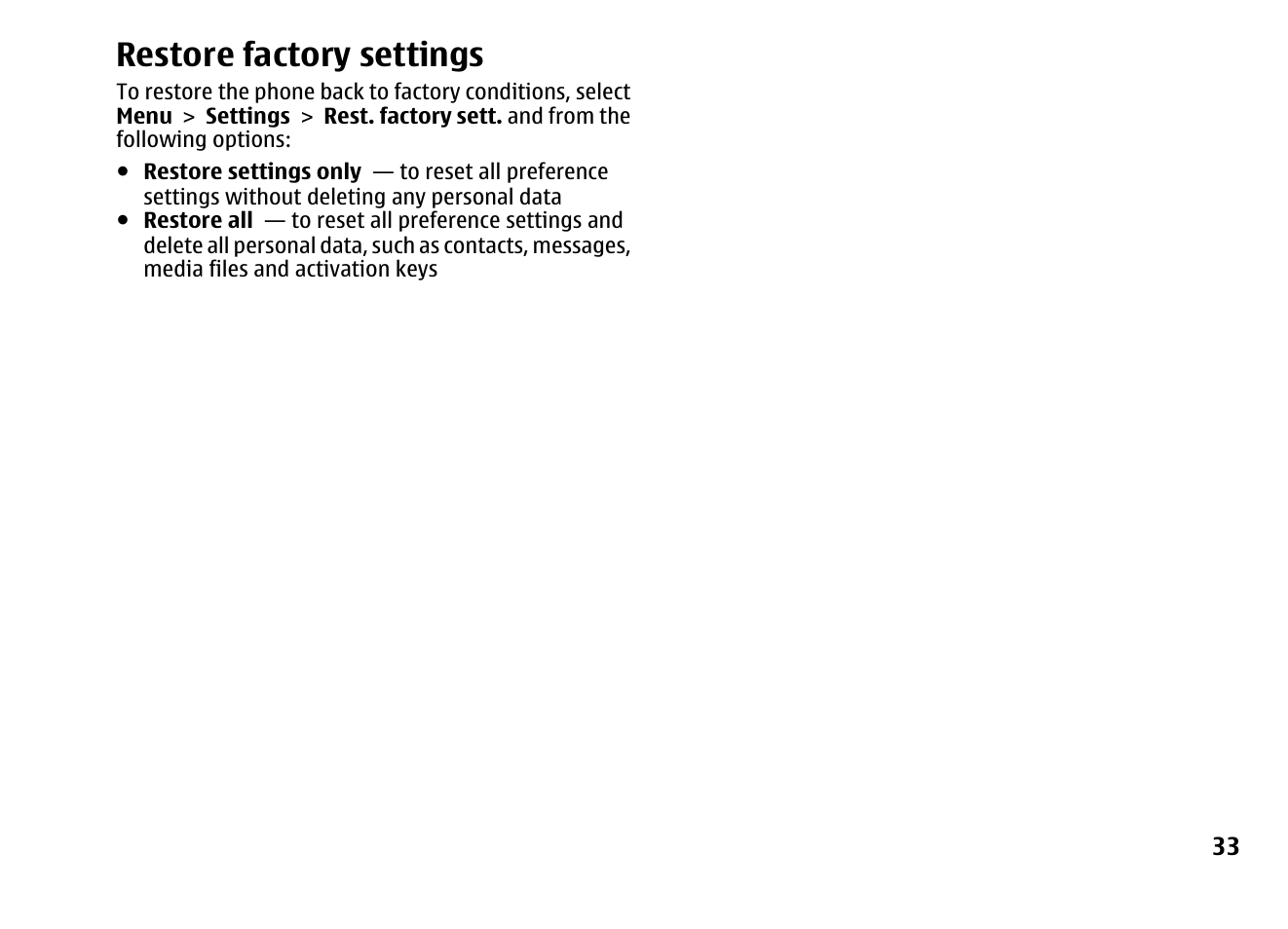 Restore factory settings | Nokia 5310 XpressMusi EN User Manual | Page 34 / 62